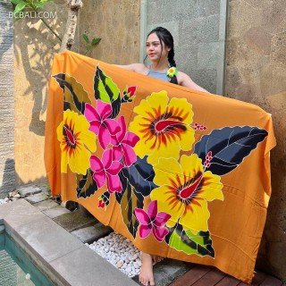Hot Sale Rayon Sarong Hand Painted Flower Design by Balinese Artisans